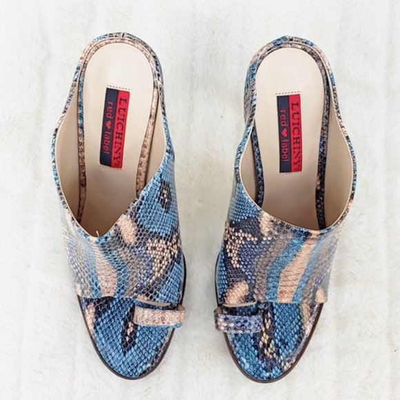 Rev it up slip on blue snake Leather Sandal Shoes - Picture 5 of 13